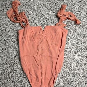 Peach Free People Tie-Strap Bodysuit